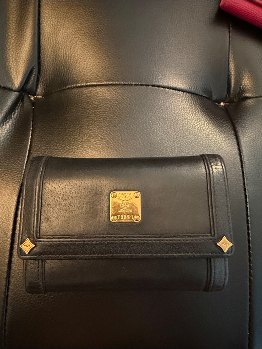 MCM Black Leather Wallet with Gold Logo Plaque